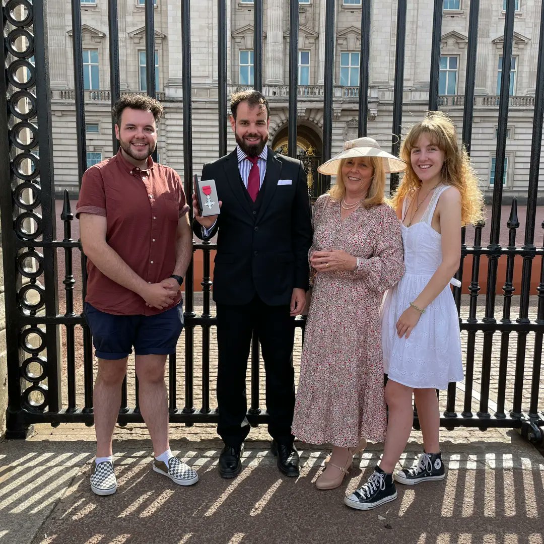 JAStallworthy's tweet photo. July 2022: Outside Buckingham Palace after receiving my MBE from HRH Princess Anne, the Princess Royal. https://t.co/GwYFr2dNRC
