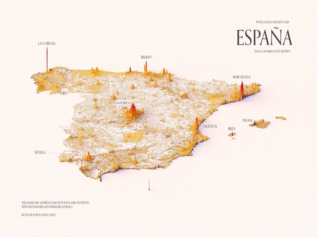 CescFran002's tweet photo. Mapa 3D que mostra la diferència de densitat de població. https://t.co/DYlUYdjQri