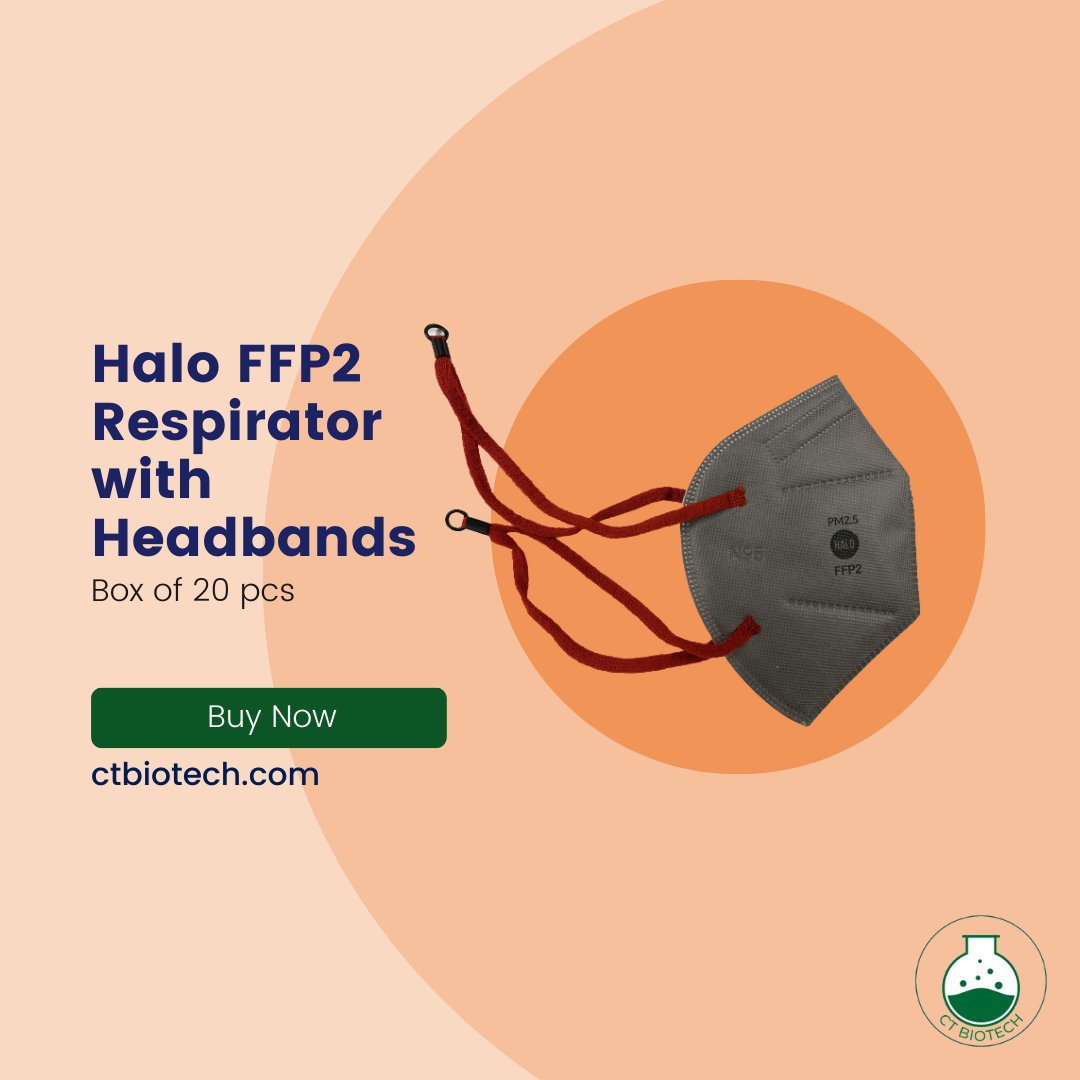CTBiotech's tweet image. Get your Halo FFP2 Respirator with Headbands on ctbiotech.com #ppe #fask #n95 #ffp2
