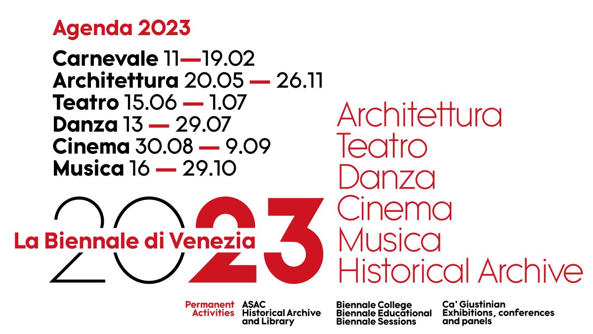la_Biennale's tweet photo. #LaBiennaleDiVenezia wishes you all a Happy and Peaceful 2023 with our Exhibitions, Festivals... and much more → https://t.co/rd7InjqJKh

#BiennaleCarnevale2023
#BiennaleArchitettura2023
#BiennaleTeatro2023
#BiennaleDanza2023
#BiennaleCinema2023
#BiennaleMusica2023 https://t.co/ZuqXONO30t