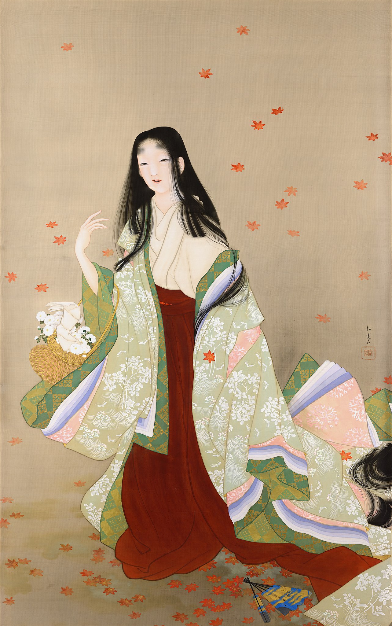S*o様 上村松園 花見 梅 水彩画 1922年代 紙本著色 肉筆 浮世絵 美人画 上村松園 花がたみ | Stained Glass Works