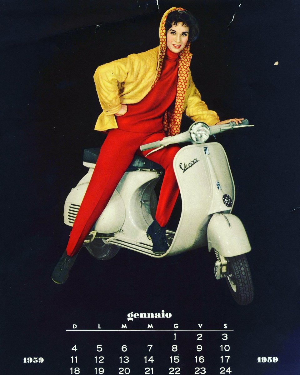 dzanos's tweet photo. Fresh, iconic and contemporary as today. 
From January 1959 Vespa calendar, the best wishes for a happy, colorful, elegant and creative 2023. #vespa 
#creative #happynewyear #happy2023 
#bestwishes #contemporary #icon https://t.co/aSKnBgv9w2