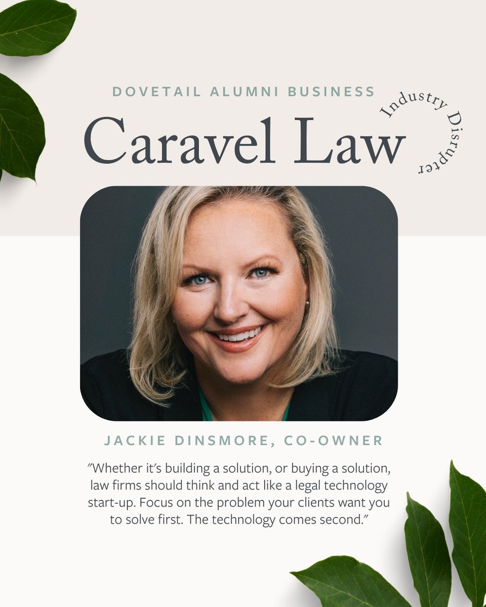 DovetailCanada's tweet photo. Dovetail Business Spotlight: Caravel Law, co-owned by Dovetail Alum Jackie Dinsmore!

Caravel uses tech to disrupt the legal profession and legal services industry for good.

Learn more about Caravel and connect with Jackie here ⬇️
https://t.co/vNel186wok https://t.co/SsonSQMX70