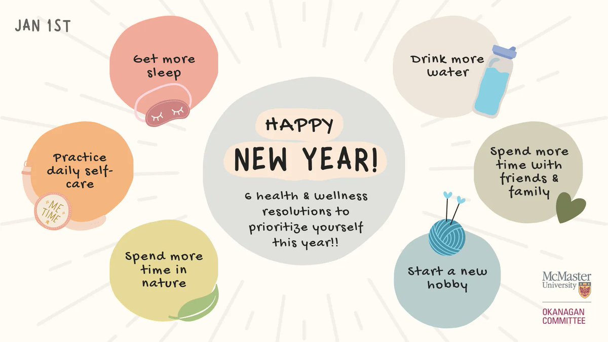 🎆 Happy New Year! We encourage you to focus on yourself this year by prioritising your health and wellbeing.

What are your New Year’s resolutions?

#HappyNewYear #NewYearResolution #HealthAndWellness #McMasterU #OkanaganCharter