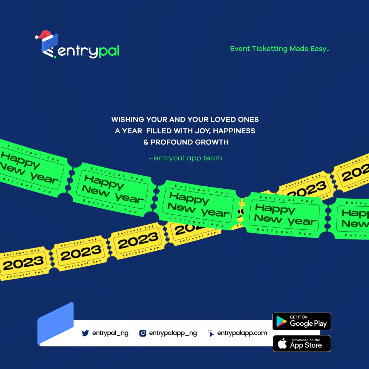 entrypalapps's tweet image. To Every PartyFan who kept up with our growth💙, we wish you all the very best in 2023. 

As we expand our reach and grow into a household name for ticketing in Africa, we hope to see you make big moves too.

Cheers 🥂 to the new year!
 #happynewyear #2023ishere #ticket #entrypal