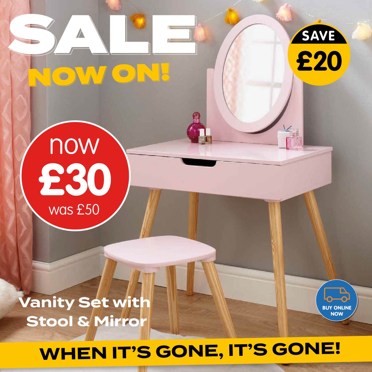 B M Stores on X This pink vanity set with stool and mirror is so pretty and now only 30 It would take pride of place in your home and you can add
