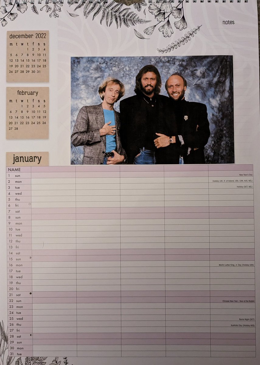 jed_emily_age_6's tweet photo. HAPPY NEW YEAR!! ππΎ It's a new year and a new #BeeGees calendar! Happy January! Wishing everyone a great 2023! #HappyNewYear2023 #ItsJanuary #RobinGibb #MauriceGibb #BarryGibb https://t.co/cf5Beo1KQ0
