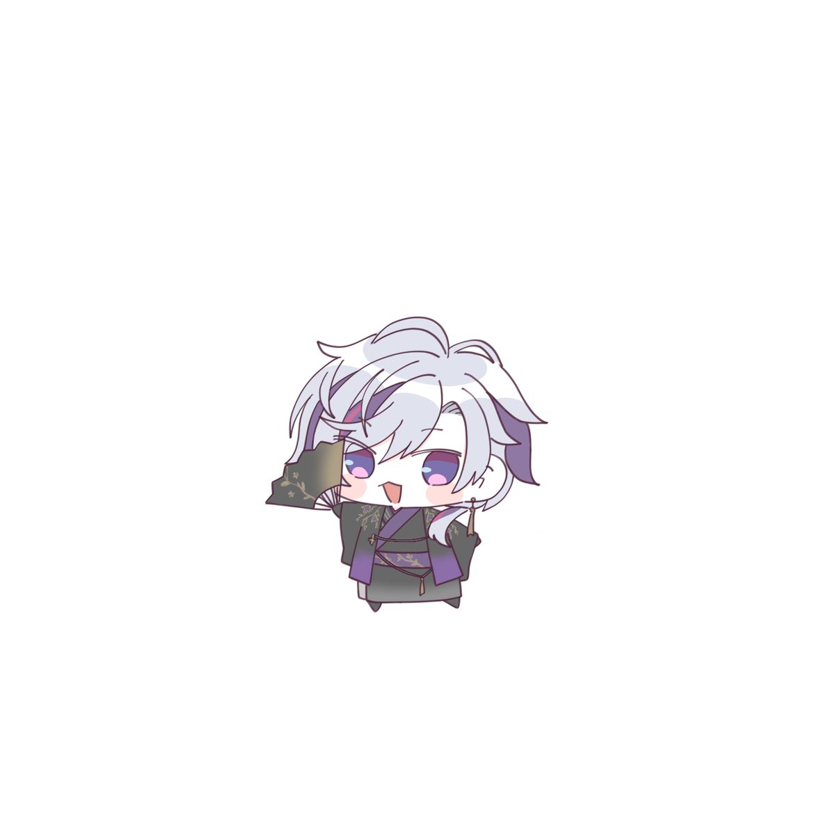 chibi male focus 1boy solo purple eyes japanese clothes streaked hair  illustration images