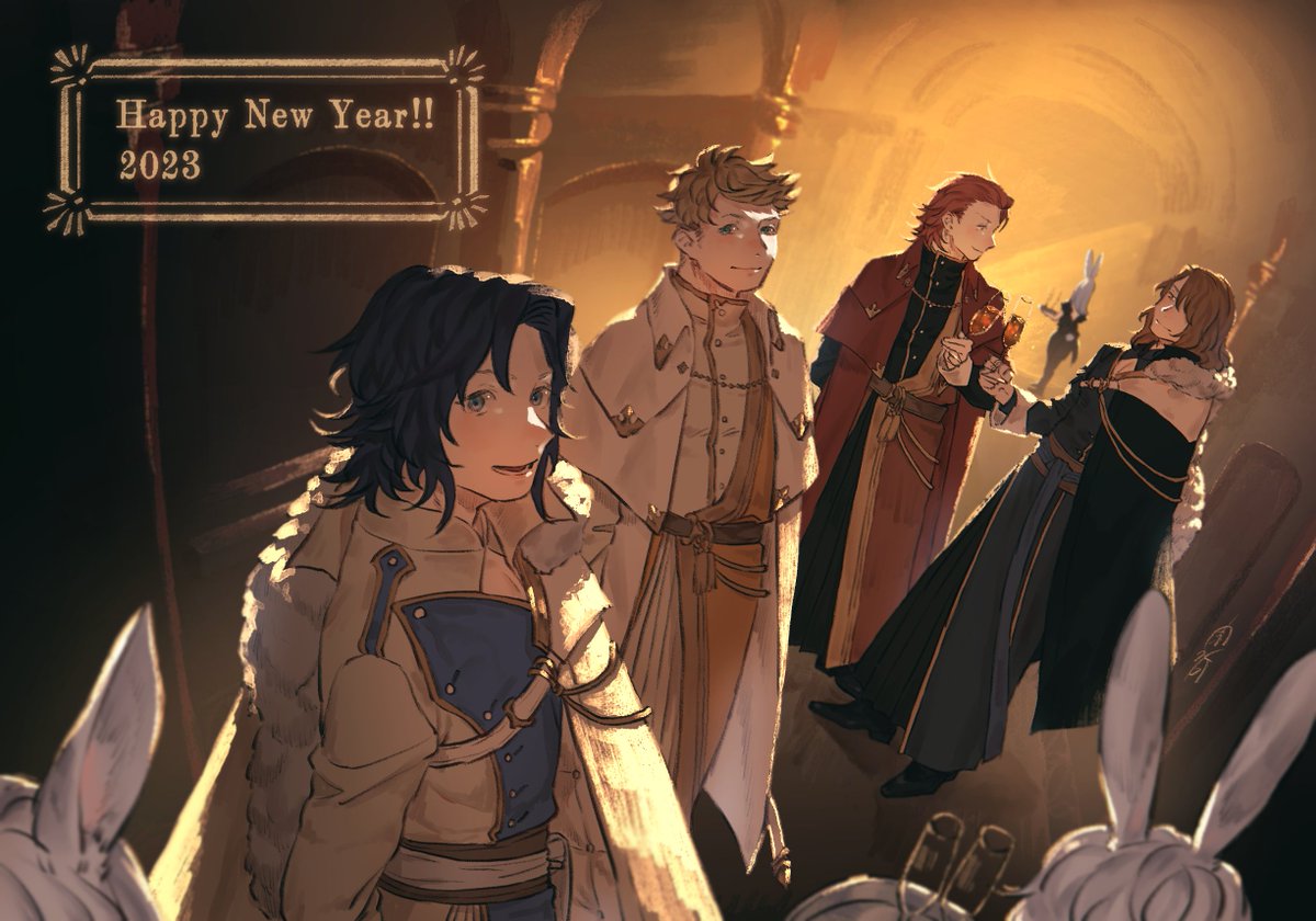 ヴェイン(グラブル) 「描き初め!新年のお祝いをする正装風な四騎士～ 」|宗谷🐉🍓のイラスト