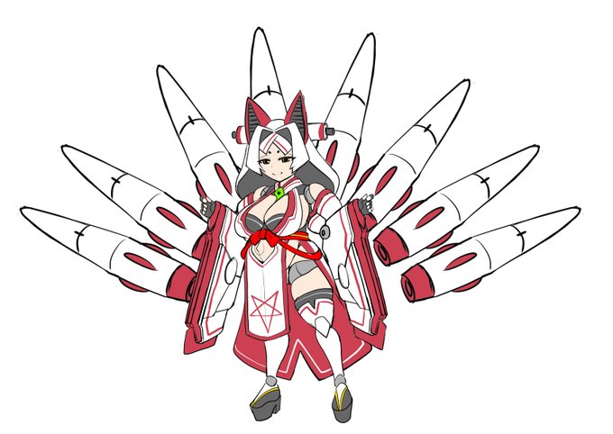 巫女型、狐モチーフのほうがいいのか?
九尾ファンネルはデザイン要再考な気がする… 