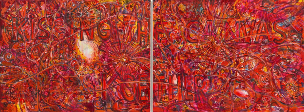 moma_paintings's tweet photo. Jutta Koether, Kissing the Canvas, 1990 #juttakoether #museumarchive https://t.co/uZjjyUUVOX https://t.co/V194tcBXs3