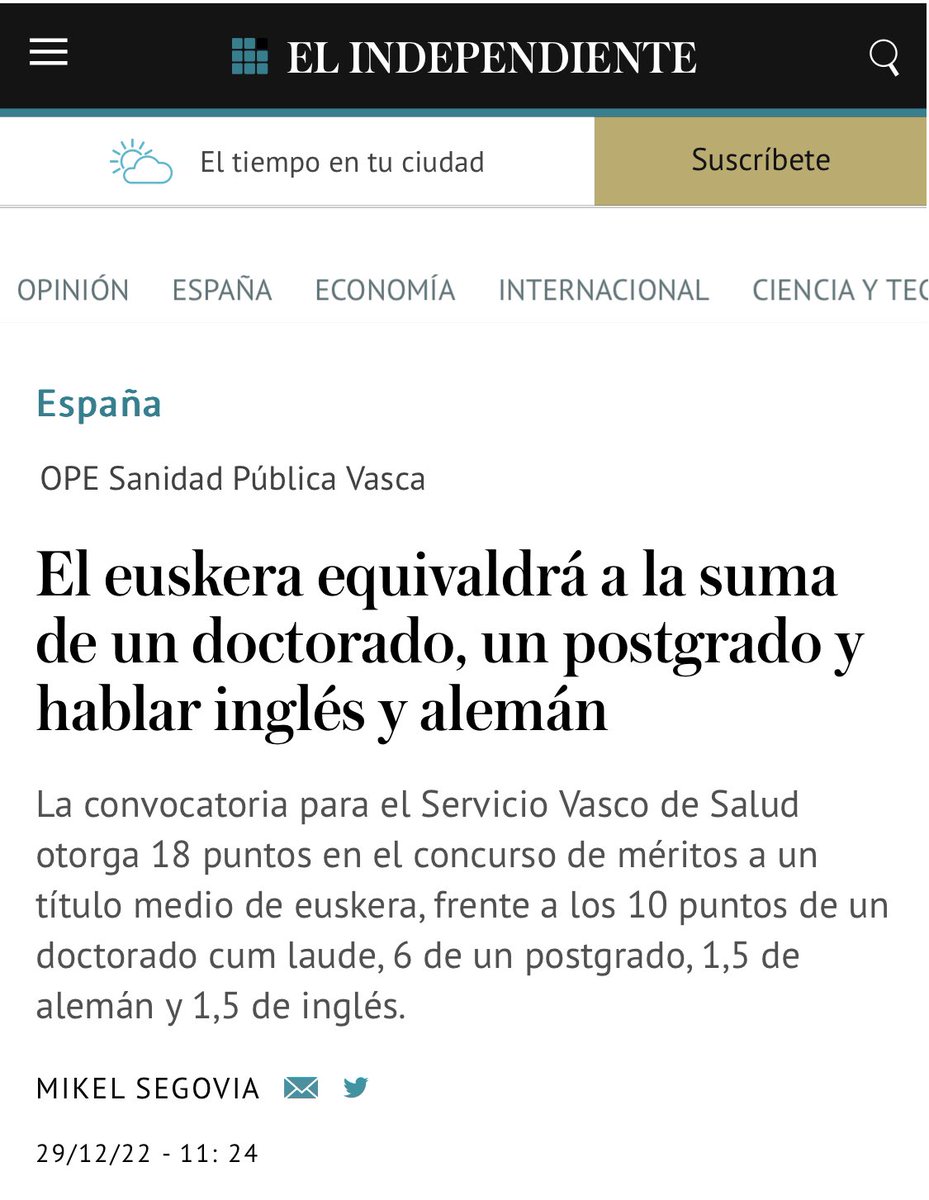 <a href="/JoelJoanJuve/">Joel Joan</a> <a href="/sanitas/">Sanitas</a> He vivido en Madrid, también unos cuantos años en Bilbao y 21 en Barcelona, ahora he vuelto a Vizcaya, pero podía haber sido Galicia. La lengua oficial de España es el español y cooficiales.    El nazionalismo lleva a esperpentos como este. ⤵️ Absurdo 🤷‍♂️