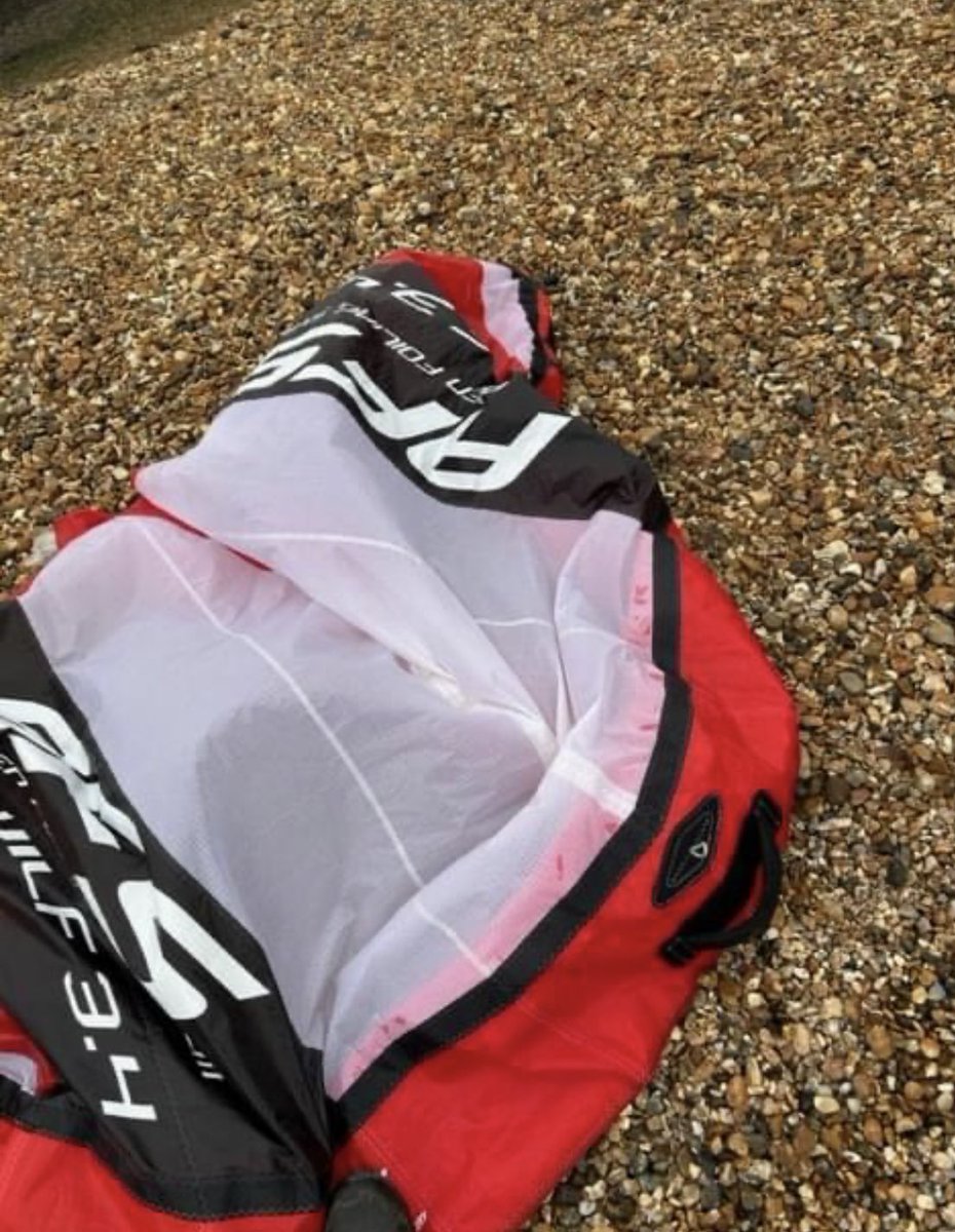 Lym_Lifeboat's tweet photo. REQUEST FOR INFORMATION

Wing Foil found off Milford-on-Sea at around midday today. If you, or anyone you know, have lost an item matching the below images please contact Solent Coastguard on 02392 552100.

Description: Red, white and black wing, AFS branded 'Wilf 3.4'. https://t.co/fTj5i2Ptfw