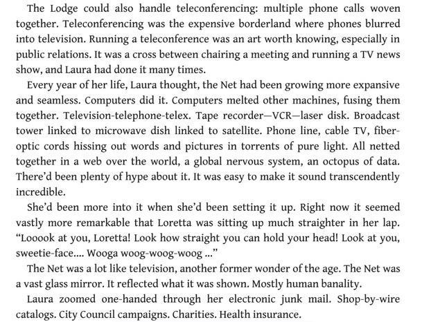 bowiesongs's tweet image. the year 2023 in fiction dept. From Bruce Sterling's "Islands in the Net" (1988), set in this year: