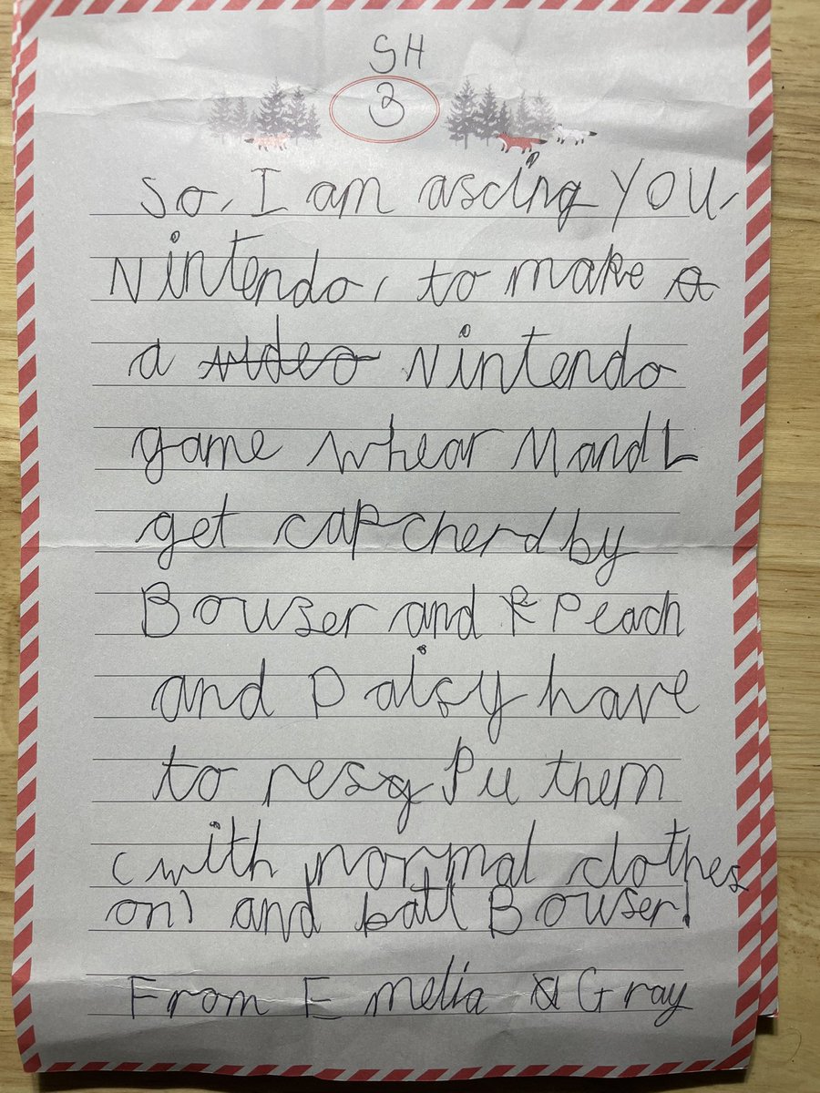 Hey <a href="/NintendoUK/">Nintendo UK</a> my 8 year old daughter has some feedback. 
She wrote this without our input, loves Nintendo/ Mario but clearly feels strongly about her opinion on your characters and story lines. I’ll copy text below to help you read!