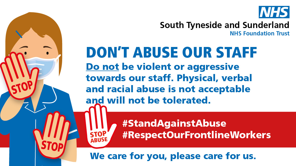 🚫❗ DON'T ABUSE OUR STAFF ❗🚫

Our A&amp;E teams are extremely busy. If you're waiting to be seen, please be patient. Our staff are working hard to see you.

If you abuse our staff, you may be escorted from the premises which could lead to refusal of treatment and prosecution.