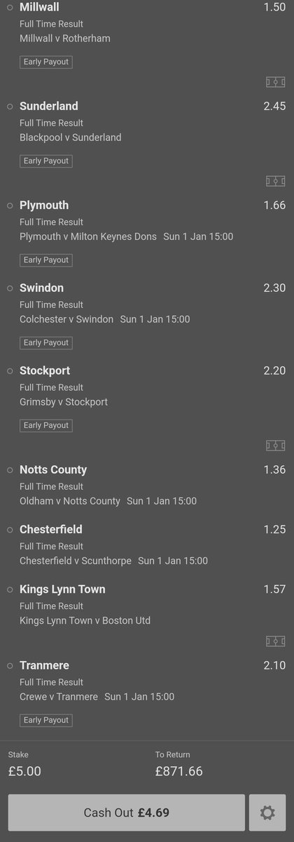 BetterBetsTips's tweet image. Here's a couple of long odds accumulators I am on for today's 3:00pm kick offs! 🤑

Sensible stakes only here!