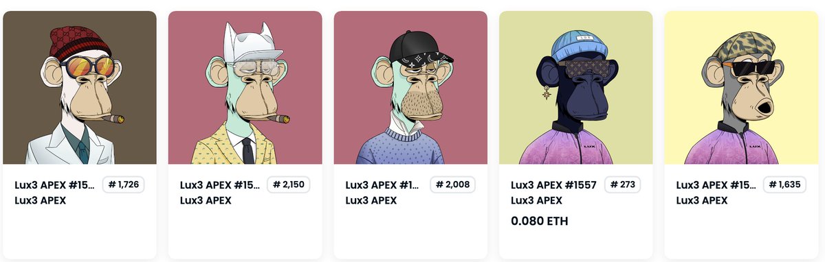 五种不同风格的猴子🐒
0x7d9a48ABA513B3A827675be4EB99C533d7452c35
<a href="/lux3NFT/">lux3</a> 
#lux3