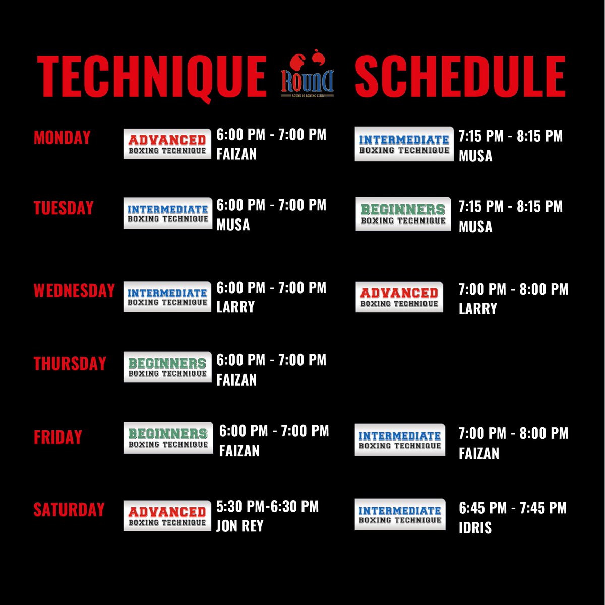 Round10_Boxing's tweet image. Dear Members,

We kindly request your attention for the revised schedule for Group Workout &amp;amp; Group Technique classes, effective from tomorrow (02/01/23). 

Thank you for your cooperation.

See you tomorrow.