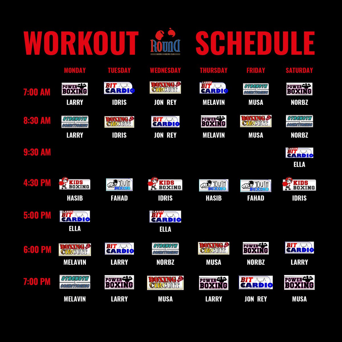 Round10_Boxing's tweet image. Dear Members,

We kindly request your attention for the revised schedule for Group Workout &amp;amp; Group Technique classes, effective from tomorrow (02/01/23). 

Thank you for your cooperation.

See you tomorrow.