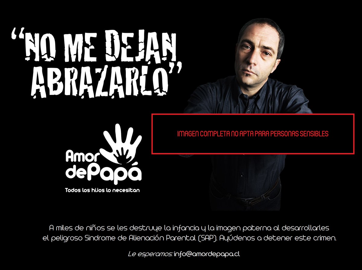 AmordePapa's tweet photo. Con esta potente y dramática imagen de nuestra Campaña Internacional "No me dejan" queremos entregar NUESTRO APOYO A TODOS LOS BUENOS PAPÁS a quienes se les impidió injustamente ABRAZAR a sus hijos este #AnoNuevo 

**Puede pedir la imagen completa escribiendo a info@amordepapa.cl https://t.co/2mmbl9mxUL