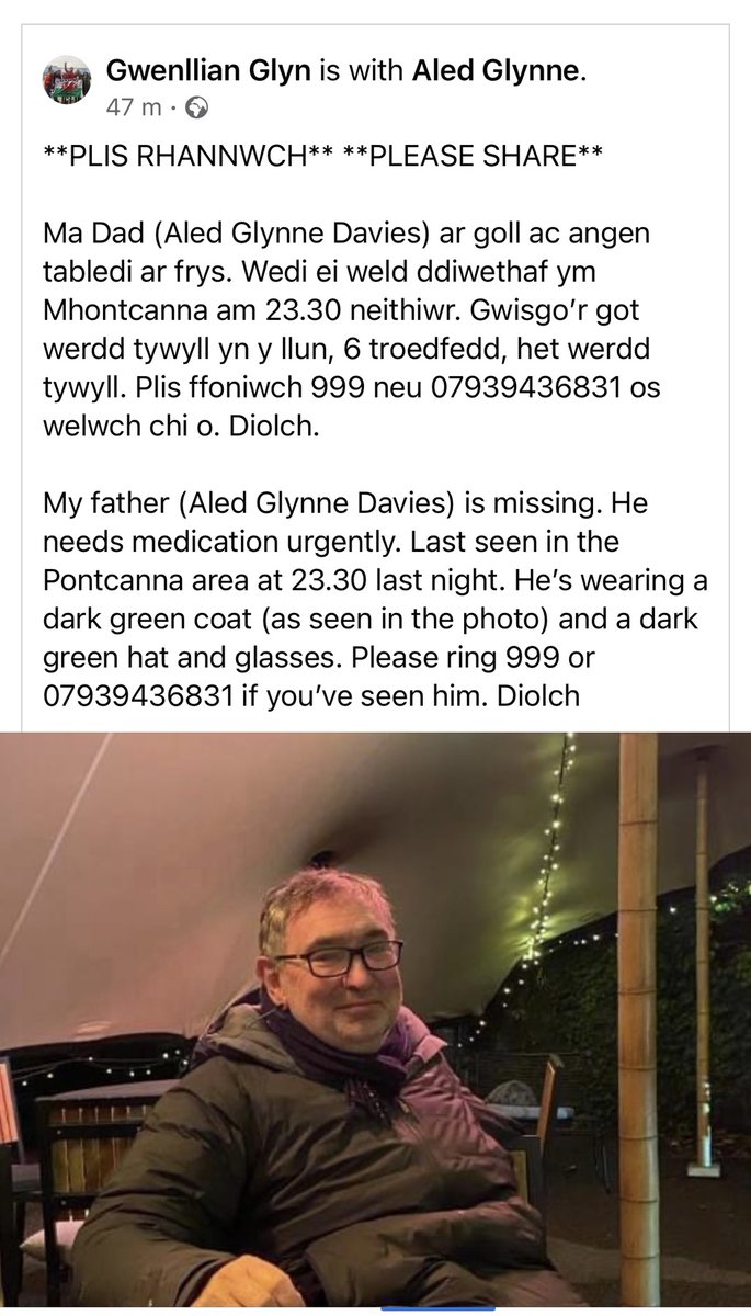 Pls share especially if you live around the Pontcanna area. Diolch