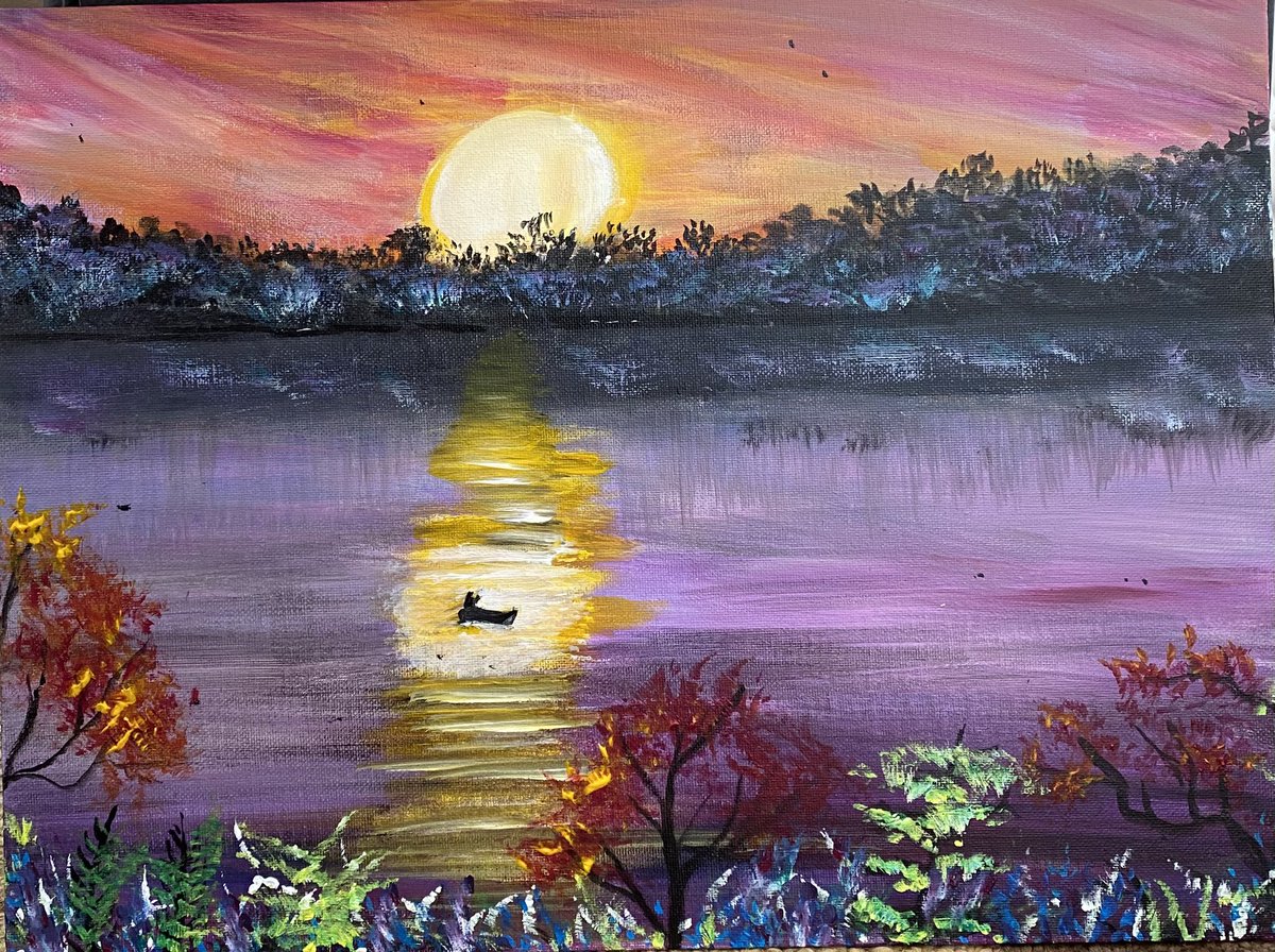 ItsArtDummy's tweet photo. Didn’t come out how i wanted but oh well thats how it goes sometimes #art #ArtOfTheDay #artists #lake #river #canoe #fish #johnboat #landscapes #paint #painting #painter #acrylicart https://t.co/smZBMM04Gc
