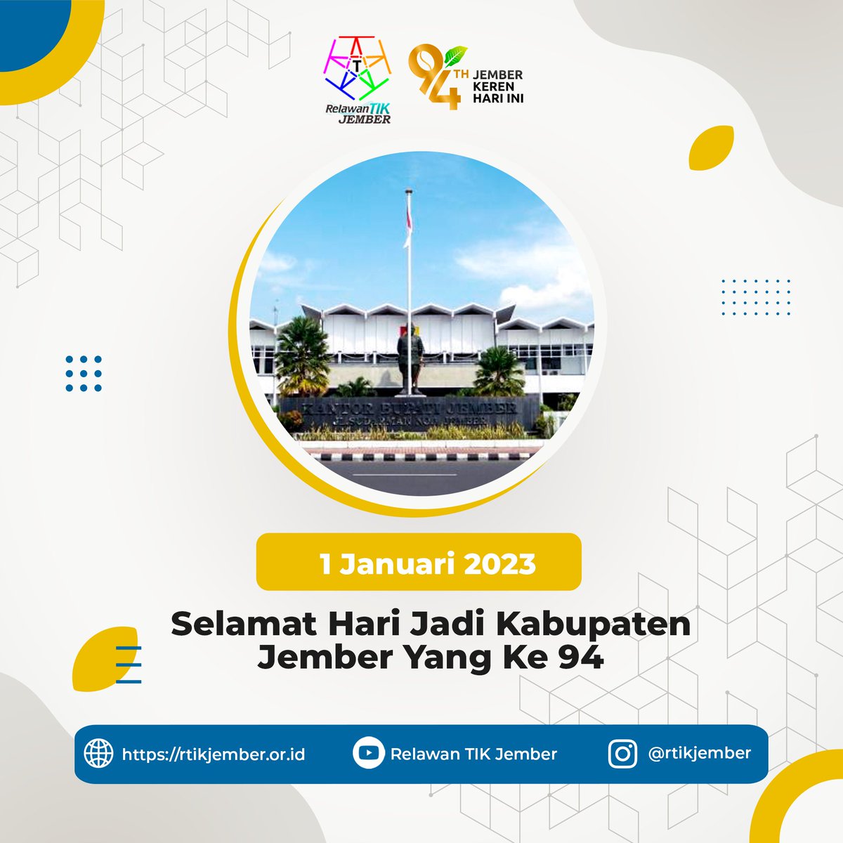 rtikjember's tweet image. Selamat Hari Jadi ke 94 Kabupaten Jember 01 Januari 2023.

#rtikjember #banggajadirelawantik