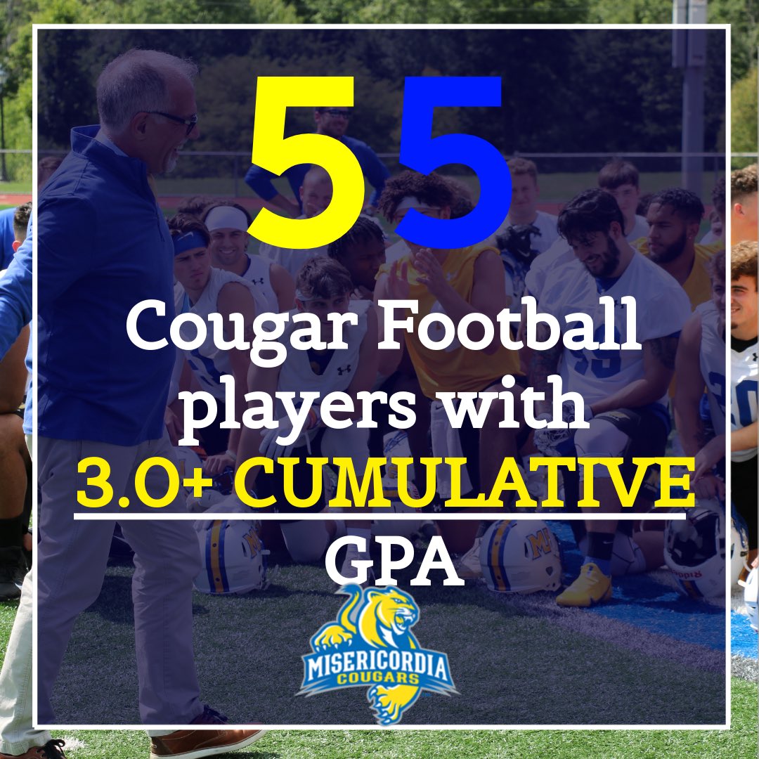2022 Academics 🏫 by the numbers
5️⃣5️⃣ MU 🏈 players finished the Fall with 3.0+ CUMULATIVE GPA (50% of our roster)

2️⃣6️⃣ MU 🏈 Players finished the Fall with a 3.5+ SEMESTER GPA 

4️⃣ Fall Grads moving into PT/OT Doctoral programs in the Spring
#MisUp2Som3thing