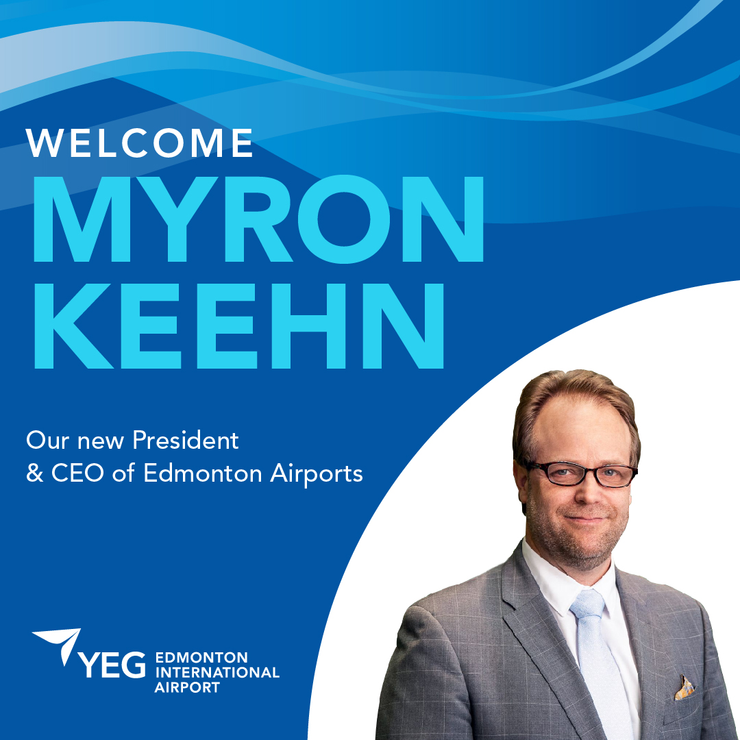 FlyYEG's tweet photo. It’s our pleasure to welcome the new President &amp; CEO of Edmonton Airports, Myron Keehn. We look forward to his leadership in continuing smooth operations at our airports, dreaming big, discovering new opportunities and taking the right steps to make it all happen! #yeg #airport https://t.co/g0DXA1Fyp9