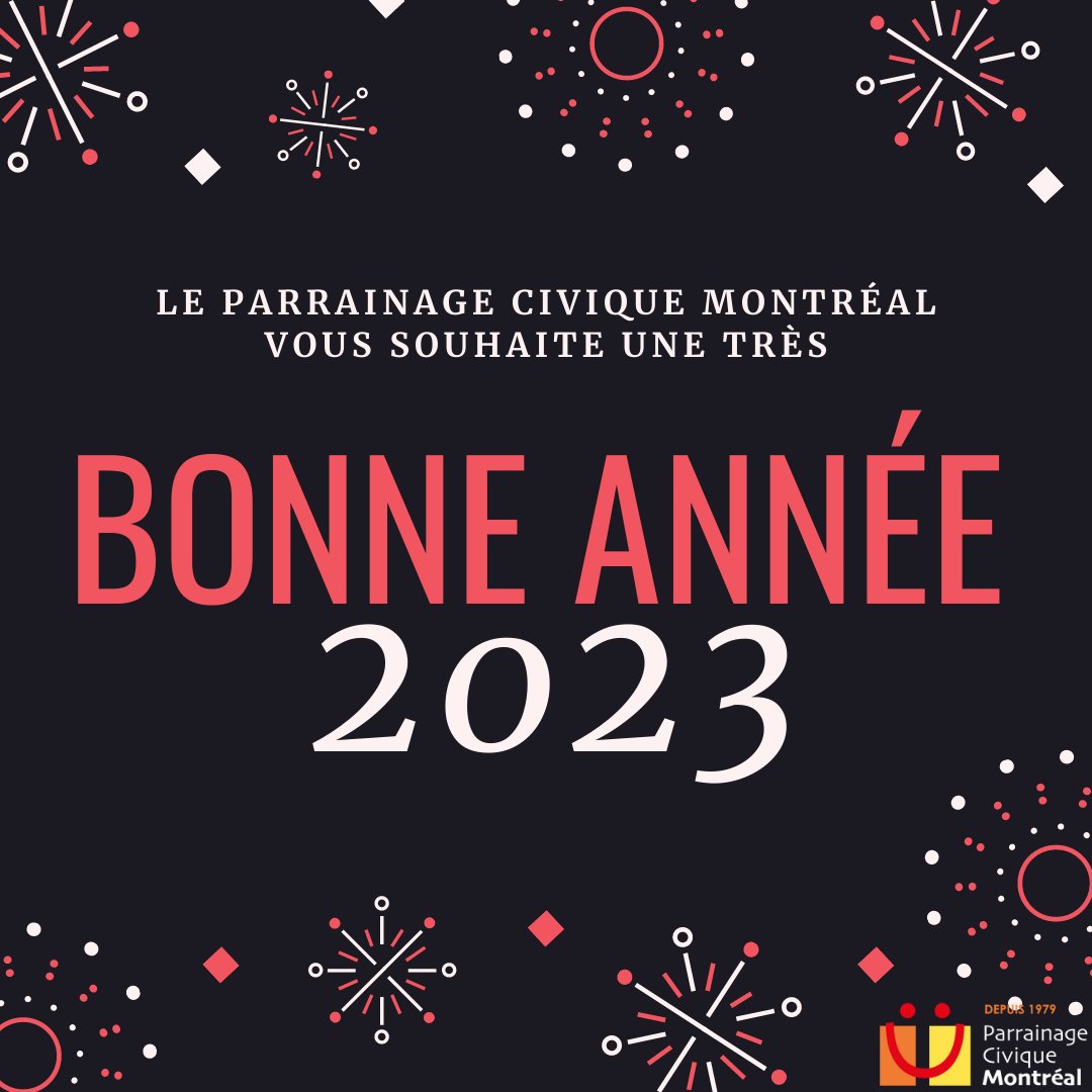 Bonne Année!
Toute l’équipe du PCM et son conseil d’administration vous souhaite une très belle année 2023.

Nous vous souhaitons une année remplie de joie, de nouvelles rencontres, d’amitié et de jumelage réussi ! 

#parrain #marraine #filleul #parrainage #membre #pcm #montreal