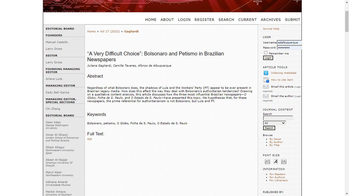 Novo artigo no International Journal of Communication. Co-autor de <a href="/JulianaGagliar1/">Juliana Gagliardi</a> e <a href="/camillatavares/">Camilla</a>

No primeiro dia do ano e no dia da posse do Lula!