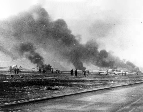 At Brussels-Evere airfield, within minutes everything combustible was burning: aircraft, petrol trucks, hangars, etc. Luftwaffe Jagdgeschwader 26 destroyed 104 aircraft on the ground. Dozens of Allied bombers and around 60 fighter aircraft had gone up in flames. #WW2