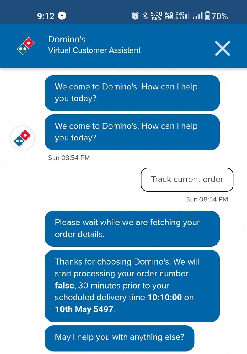 rutamvar's tweet photo. Apparently, I have to wait for 3474 years to get my pizza delivered. @dominos_india @dominos What does order number 'false' mean? 😂
I hope Domino's sticks to their promise and deliver my pizza 3474 years later! 😂

#DominosIsShit https://t.co/lo9NcsHjqY