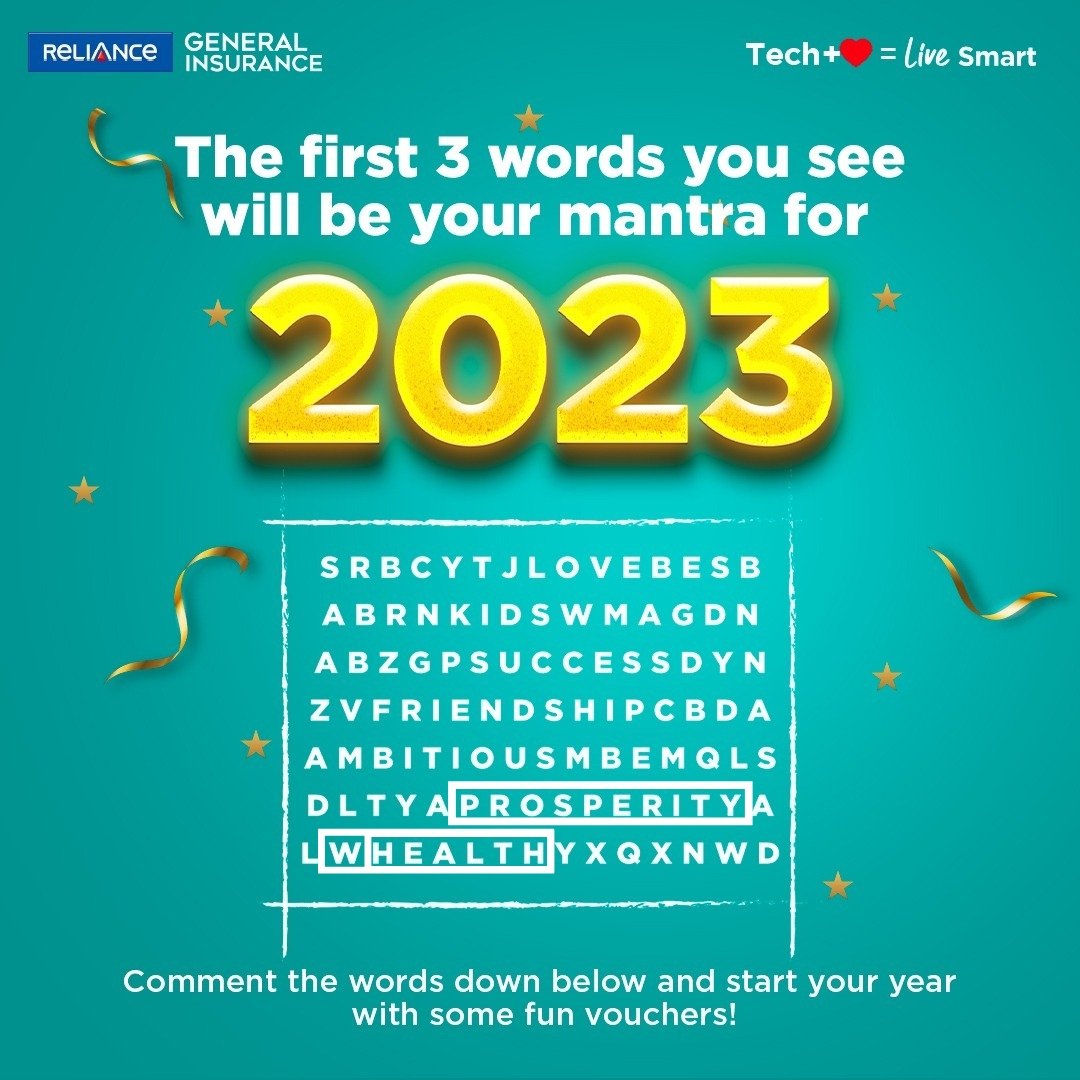 @RelianceGenIn WEALTH 🤑
HEALTH ❤️‍🩹
PROSPERITY 😇

Thank you so much for this wonderful contest! ❤️😍

Join here guys -
@ImSarveshD
@19Radheya
@Abhishekkatale1
@MarakShubham
@DhirajPAmrutkar
@om_palve

#RelianceGeneralInsurance #Tech+❤️ #LiveSmart 
#NewYear2023 #NewYear @RelianceGenIn