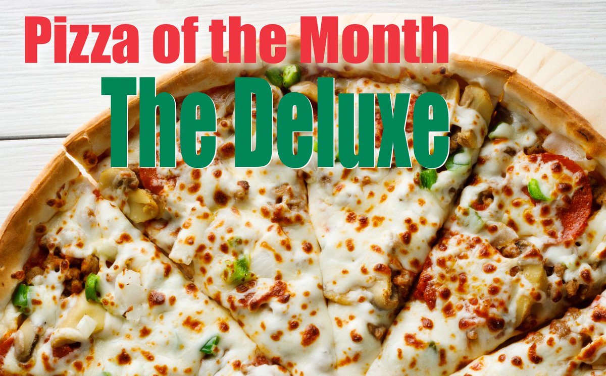 Welcome to the Pizza of the Month spotlight! The month of January, we're highlighting a classic - the Deluxe pizza!

Loaded with Beef, Pork Sausage, Mushroom, Pepperoni, Green Pepper, Mozzarella Cheese, and Onion​. 

Order your favorite pizza today!