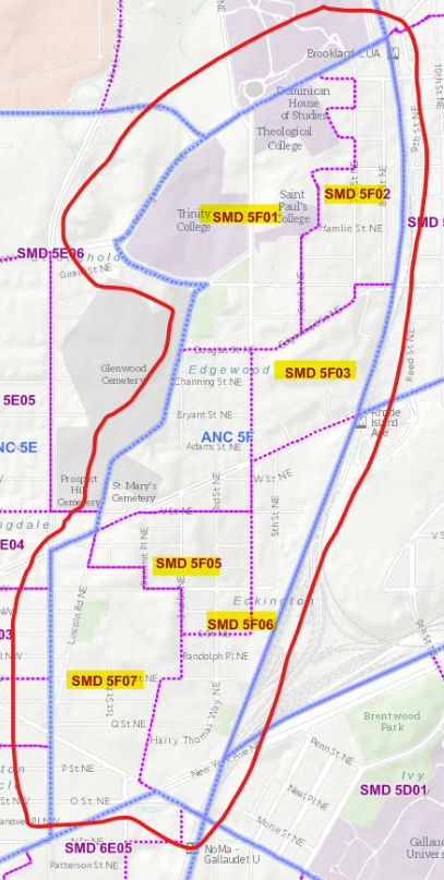 in <a href="/EckingtonCivic/">Eckington Civic Association</a> &amp; #EdgewoodDC:

- the seven #ANC5F single member district commissioners: Tony Hurst, <a href="/IAmAru/">@aru.io on 🦋</a>, Patricia Williams,  <a href="/MarkforANC5F04/">Mark Galvan</a>, <a href="/JenForANC/">Commissioner Jen Anderson (ANC5F05)</a>, @Joe516, Sylvia Pinkney 

- map of the new ANC5F SMD boundaries 

dcgis.maps.arcgis.com/apps/instant/l…
 
<a href="/anc5edc/">Advisory Neighborhood Commission 5E</a> 
#BloomingdaleDC