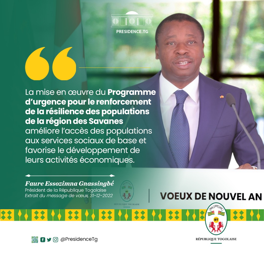 PresidenceTg's tweet photo. Le Président de la République, @FEGnassingbe s’est adressé, ce samedi 31 décembre 2022, lors du traditionnel message de vœux de Nouvel An à la Nation togolaise.
Retrouvez ci-dessous quelques extraits phares de ses propos en tweetercards. ⤵️⤵️
#DiscoursPRTG 🇹🇬🇹🇬🇹🇬
#Vœux2023 https://t.co/iVKZzF4M3C