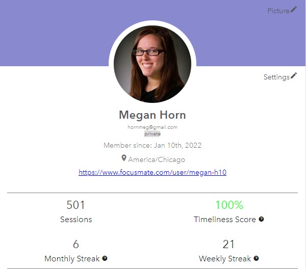 In one year, I did more than 500 <a href="/focusmate/">Focusmate</a> sessions. I use these sessions to get focused writing time and make sure I start my work day. 

It has been lifechanging for me as someone who's self-employed and has ADHD. I've also met some great people from around the world.