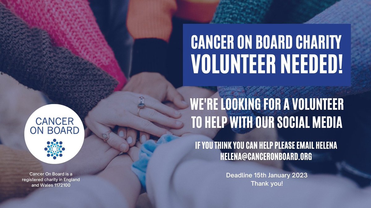 CancerOnBoard's tweet image. Happy New Year!
We are looking for a volunteer to help out with our social media. If you are interested, contact @helenatraill.