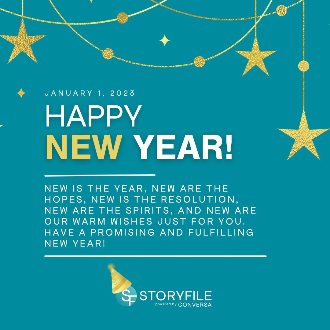 StoryFile's tweet image. Happy New Year!🎊  Cheers to an amazing one! 🥂
#StoryFile #HappyNewYear2023