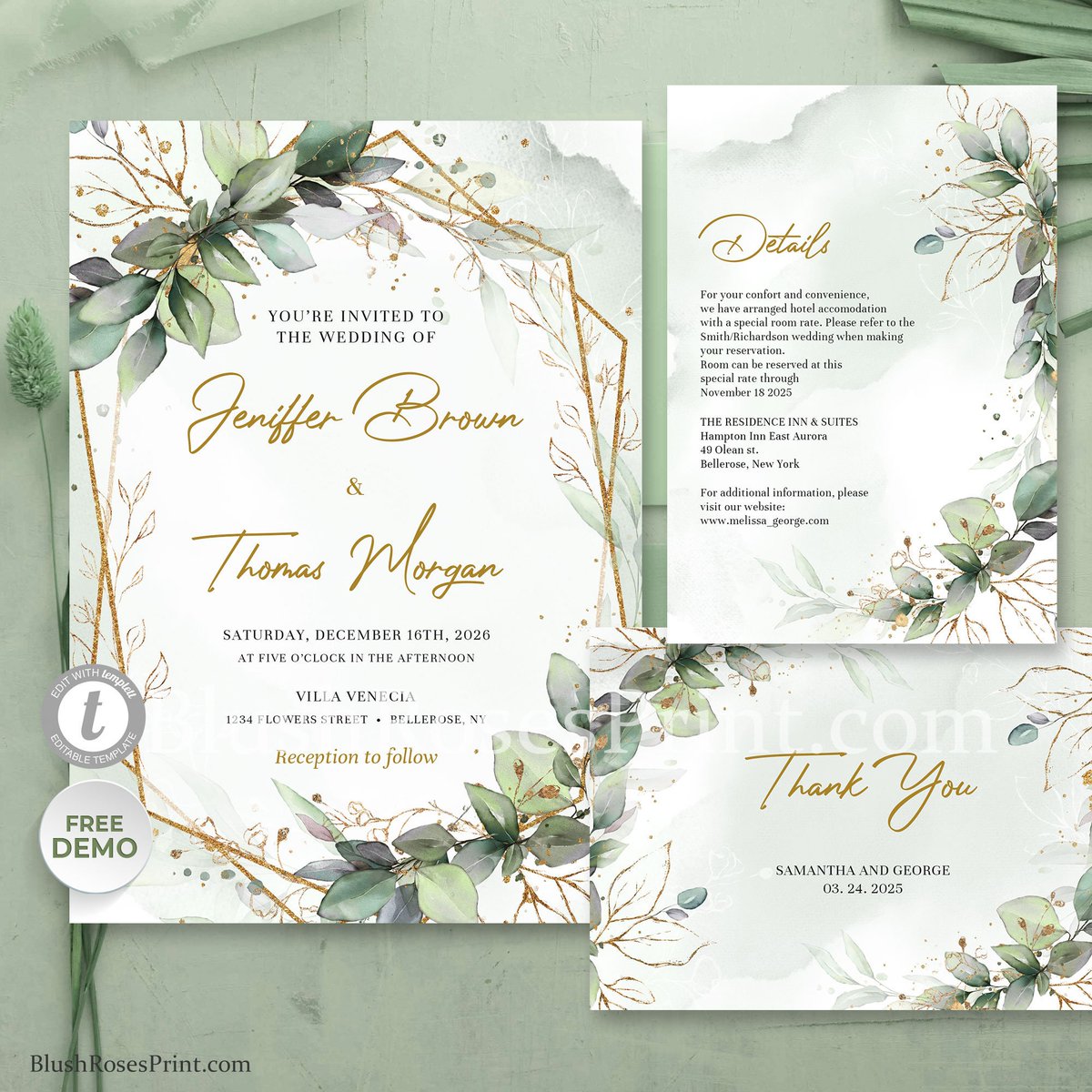 blush_roses's tweet photo. Excited to share the latest addition to my etsy shop https://t.co/N63Z111jtJ: Boho Greenery Wedding Invitation Template, Eualyptus Leaves Wedding Suite, Printable Invitation, Rustic Green and Gold Wedding Set #062 #green #wedding #gold #bohohippie #editableinvitation https://t.co/w9hVsL3ysZ