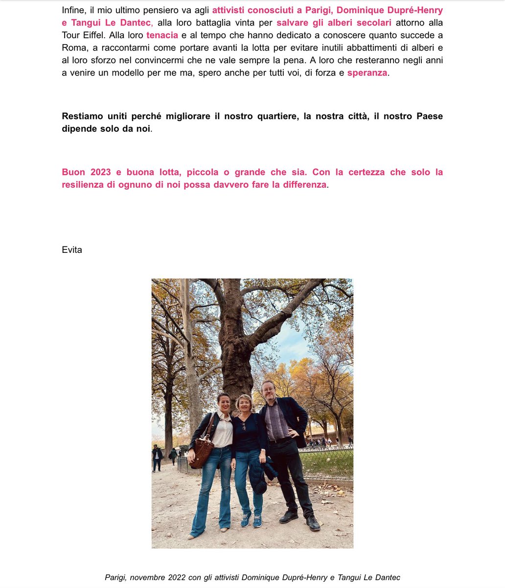 DuprDominique2's tweet photo. 🌳 Merci à notre amie @EvaVittCam élue de #Rome qui mentionne dans ses #voeux2023 notre rencontre au pied de la #TourEiffel comme un des moments les plus importants de l’année 2022 ! #Rome #Paris même combat pour sauver les #arbres ! #RéchauffementClimatique #AuxArbresCitoyens https://t.co/uXJyF4dUPF