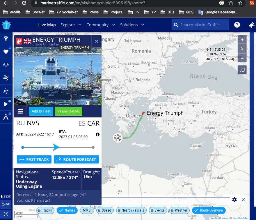 Tanker Energy Triumph under the British (!) flag according to @MarineTraffic goes from Russia to Spain with 1 million barrels of crude oil)))  
marinetraffic.com/en/ais/home/sh… 
@BBCWorld @SkyNews @GBNEWS @Channel4News      #BBCYourQuestions