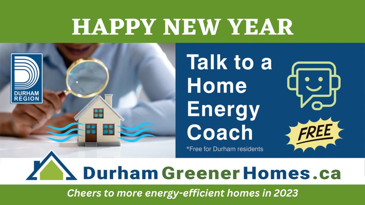 #HappyNewYear from Durham Greener Homes!🎉🎉
Cheers to setting and achieving more #energyefficient goals and #emissionreduction targets in 2023!
Don't forget to book your free home energy appointment with Durham Greener Homes Energy Coach👉durhamgreenerhomes.ca/get-started/
#homeenergy