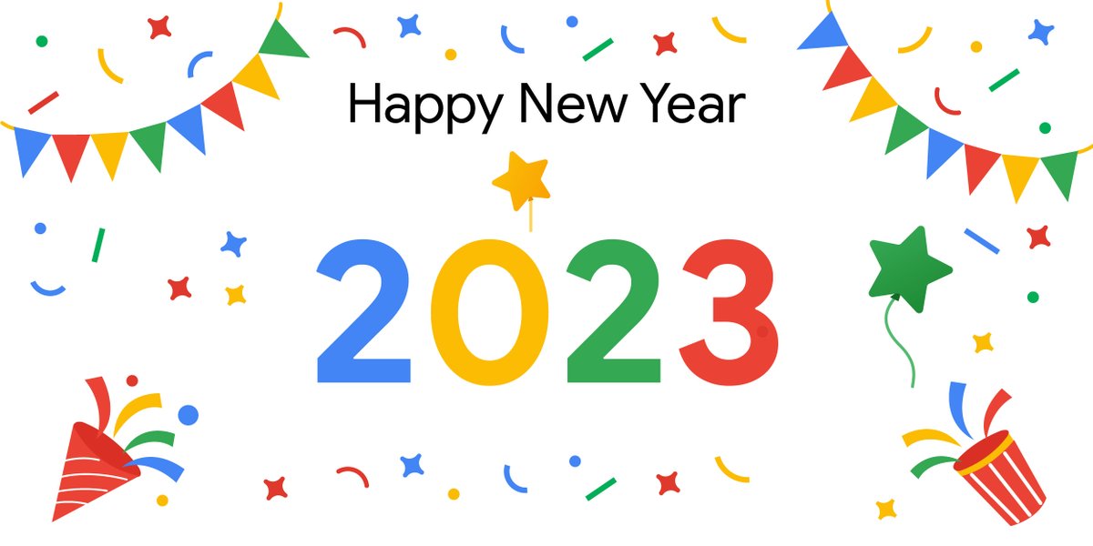 Illustration of a Happy New Year message with a celebratory backdrop.