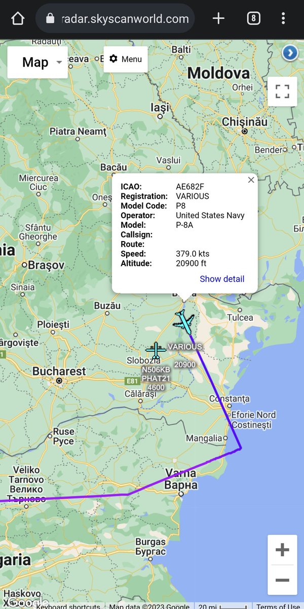 scan_sky's tweet photo. US Navy ๐บ๐ธ - Boeing P-8A Poseidon - AE682F
Currently Operating Over Eastern Romania ๐ท๐ด - Currently Refuelling With #BART20.
P-8 Originally Departed From NAS Sigonella ๐ฎ๐น https://t.co/k1utX9PvVC
