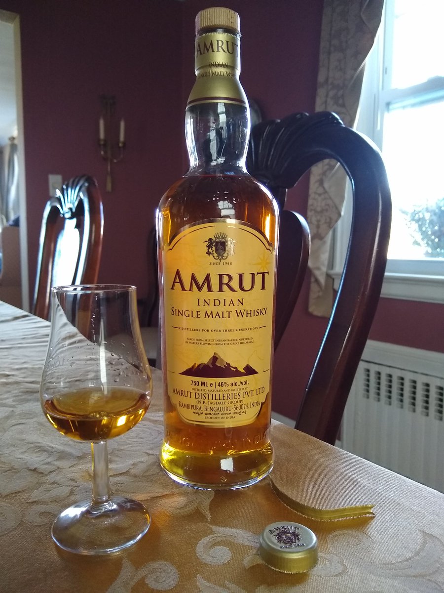 lawschooldrunk's tweet photo. Kids are outside drawing with chalk. Baby napping. House quiet. Just opened #FirstDram 2023 @Amrutsinglemalt. Never tasted it before. Bought it 6 months ago. Brighter, more perfumey nose than what I was expecting. White pepper on the mouth. Need more time with this. @whiskycast https://t.co/qTD6eVoUiO