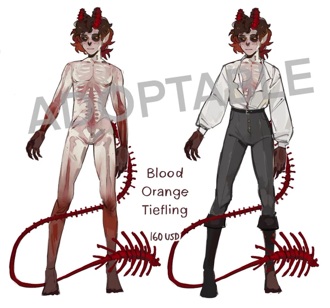 Putting the first of my specialty tieflings up for sale! No character sheet this time, so his class and lore is completely up to you. 160 usd, payment thru PayPal! #adoptables #dnd 