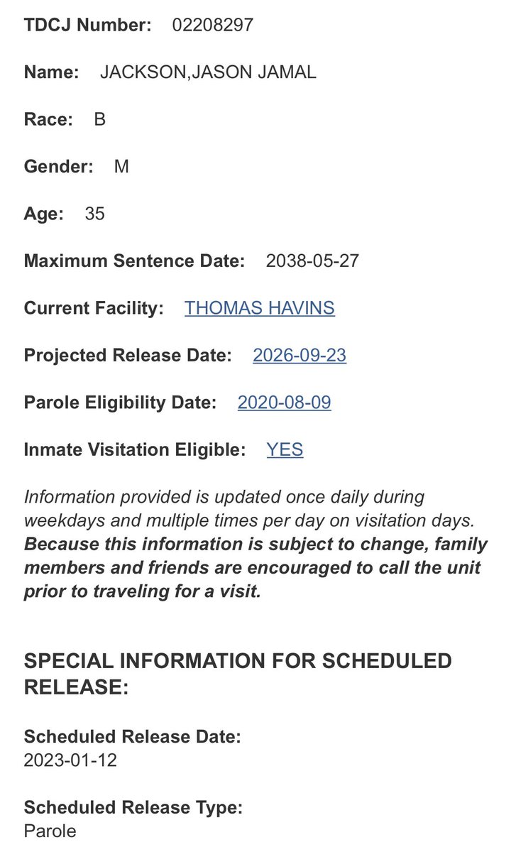 Passionweiss's tweet photo. Out of respect for Greedo's right to break the news however he wants to break it, I can't officially confirm anything.

But this Texas parole info is accurate. 03 should be coming home at some point this week. A 5-year nightmare finally coming to an end. 🍇https://t.co/uWR9CYJqDC https://t.co/u7GIvk1VQ7
